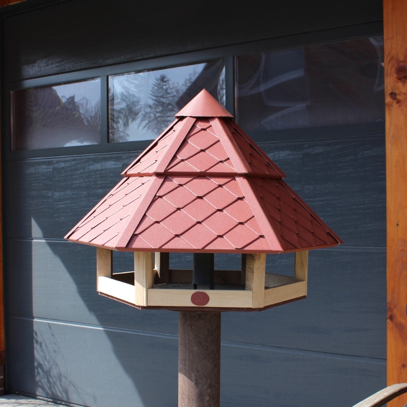 Vogelhaus mit rotem Dach aus Aluminium, XL